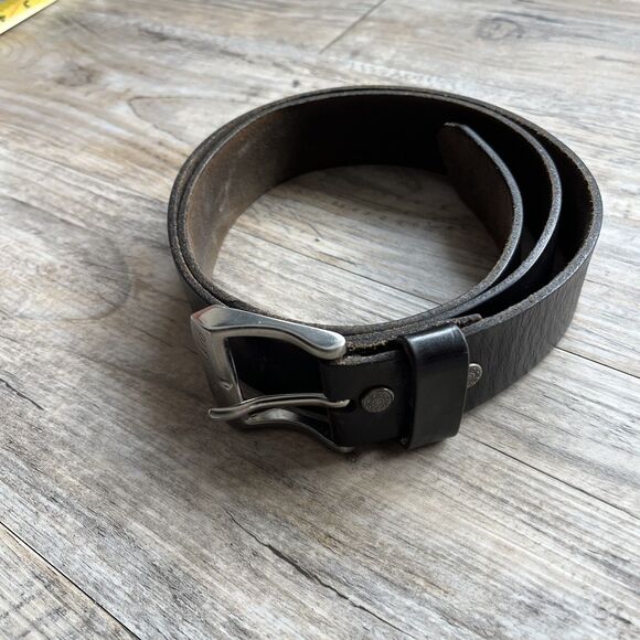 Levi Strauss Belt Leather Dark Brown Silver Square Buckle Name Logo 38/95 - Picture 2 of 10